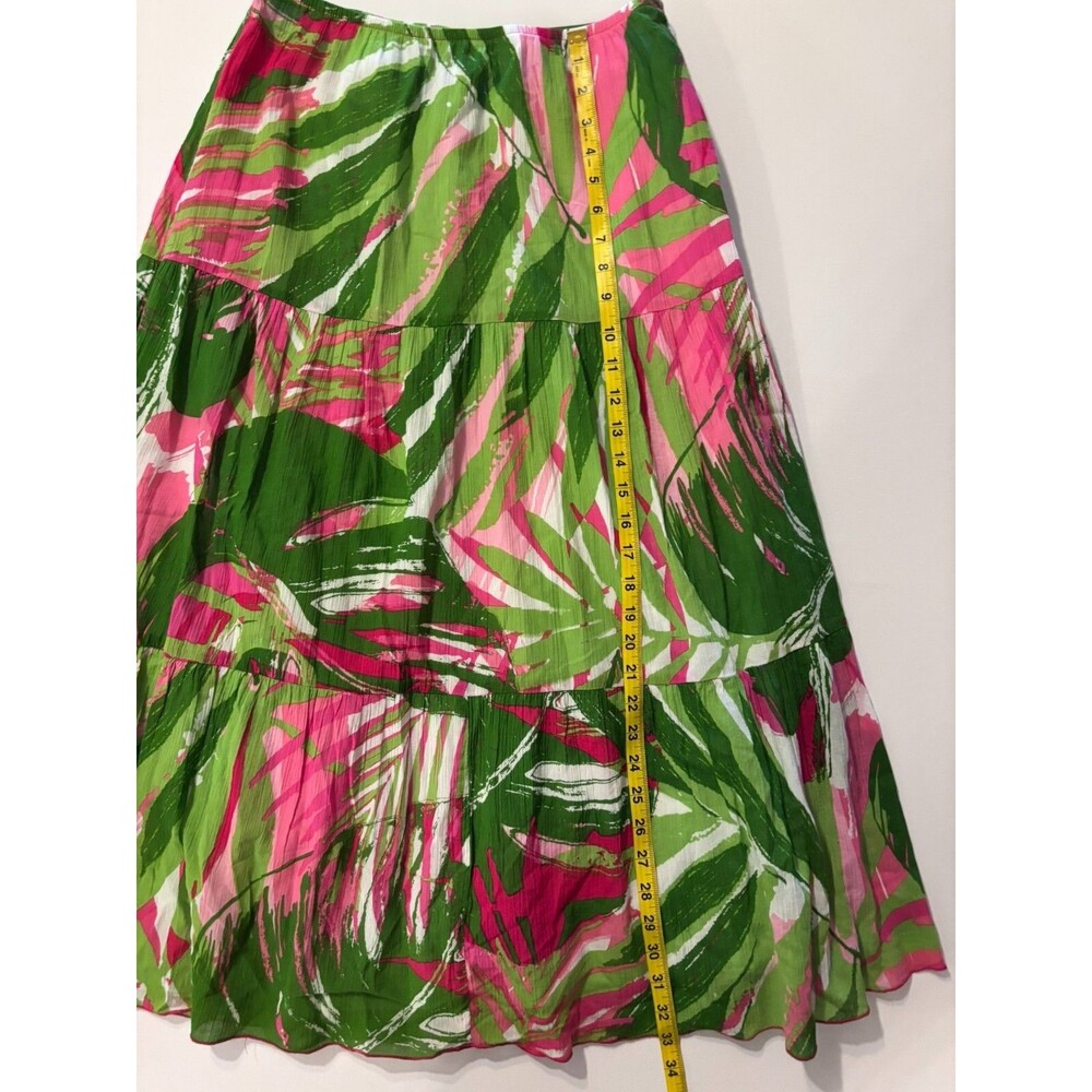 Ruby Rd Skirt Womens 6 Maxi Floral Pink Green Crinkle Tiered Flowy Cocoa Beach - Picture 5 of 13